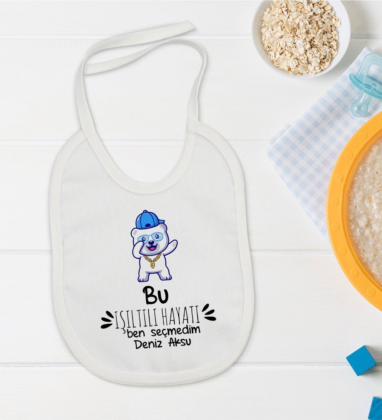 BK Kids Kişiye Özel Işıltılı Hayatı Ben Seçmedim Tasarımlı Bebek Mama Önlüğü - Model 1