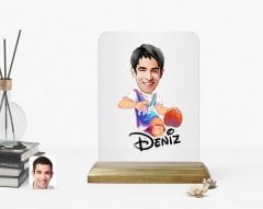 Kişiye Özel Erkek Basketbolcu Karikatürlü Ahşap Standlı Çerçeve-2