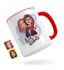 Kişiye Özel Kız Kardeşler Karikatürlü Kırmızı Kupa Bardak-6