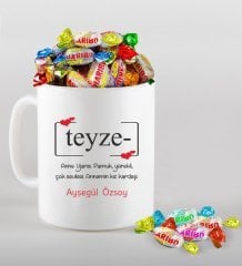 Kişiye Özel Teyze Tasarımlı Beyaz Kupa ve Haribo Şeker Hediye Seti-1