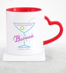 Kişiye Özel Mesleki Barmen Kırmızı Kalpli Kupa Bardak - 2