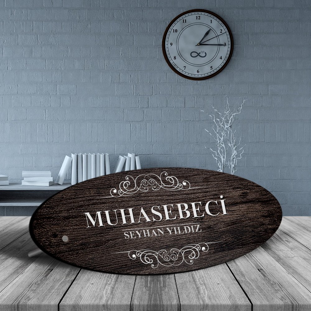 Kişiye Özel Mesleki Muhasebeci Ahşap Oval Masa İsimliği - 3