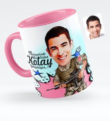 Kişiye Özel Bay Asker Karikatürlü Pembe Kupa Bardak - 1