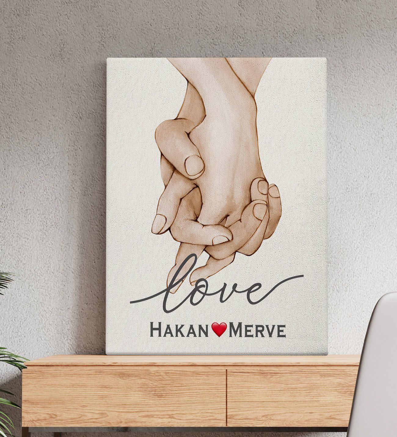 BK Gift Kişiye Özel Sevgili El Ele Tasarımlı Kanvas Tablo-2 (50x70), Sevgiliye Hediye, Sevgililer Günü Hediyesi