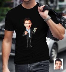 Kişiye Özel Bay Bankacı Karikatürlü Siyah T-Shirt-1