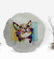 BK Gift Kedi Tasarımlı Yuvarlak Dekoratif Kırlent Yastık-1