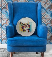 BK Gift Kedi Tasarımlı Yuvarlak Dekoratif Kırlent Yastık-1