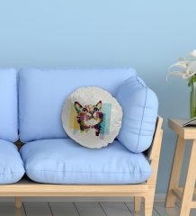 BK Gift Kedi Tasarımlı Yuvarlak Dekoratif Kırlent Yastık-1