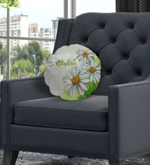 Kişiye Özel İsimli Papatya Temalı Yuvarlak Dekoratif Kırlent Yastık-7