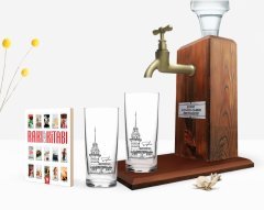 Kişiye Özel Renkli Baskılı Kız Kulesi Tasarımlı İkili Rakı Bardağı Ahşap Rakı Standı ve Cep Kitabı Hediye Seti-1
