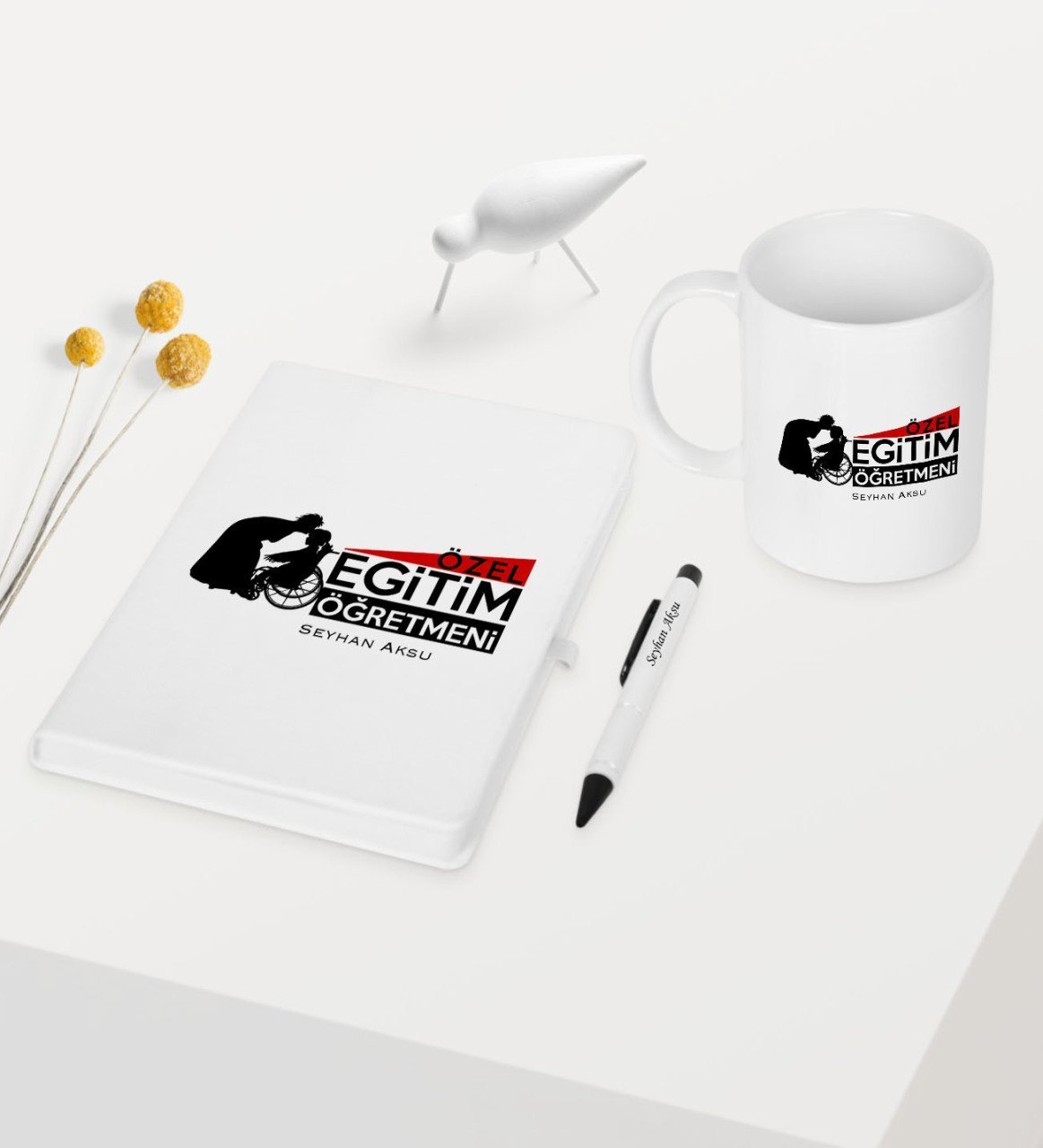 Kişiye Özel Özel Eğitim Öğretmeni Temalı Beyaz Defter Kalem Kupa Seti - 1
