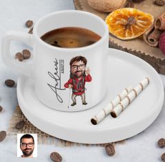 BK Gift Kişiye Özel Sunum Tabaklı Gezgin Karikatürlü Kahve Fincanı-1, Sevgiliye Hediye, Aileye Hediye, Arkadaşa Hediye