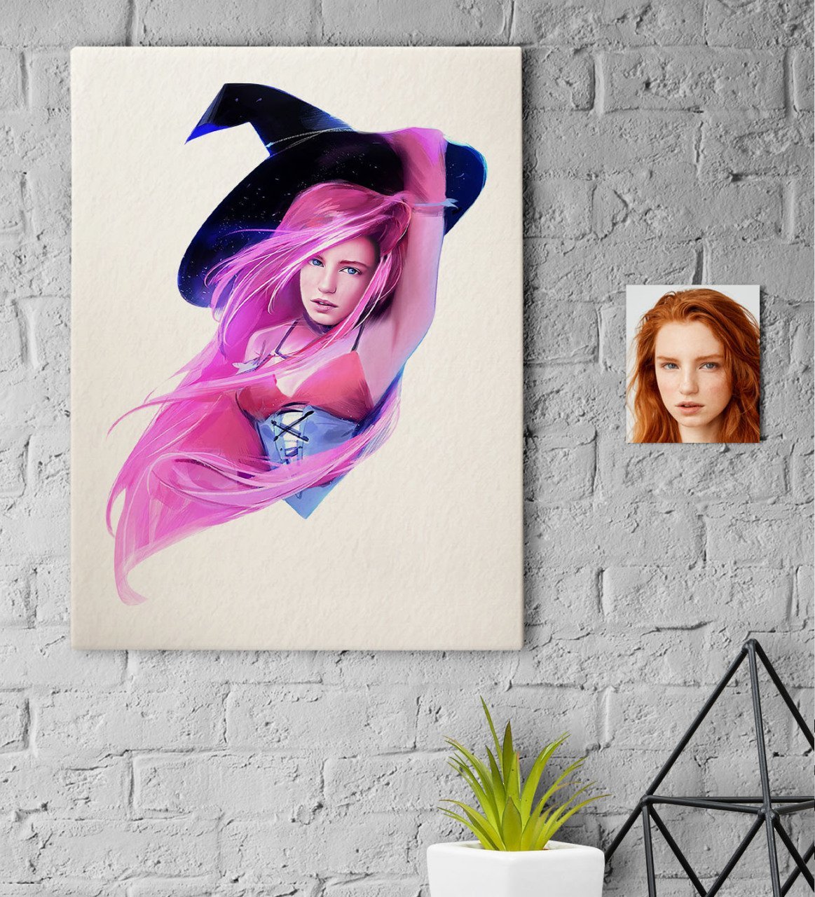 Kişiye Özel Bayan Cadı Karikatürlü Kanvas Tablo 30x50cm-4