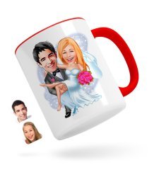 Kişiye Özel Evleniyoruz Karikatürlü Kırmızı Kupa Bardak-9
