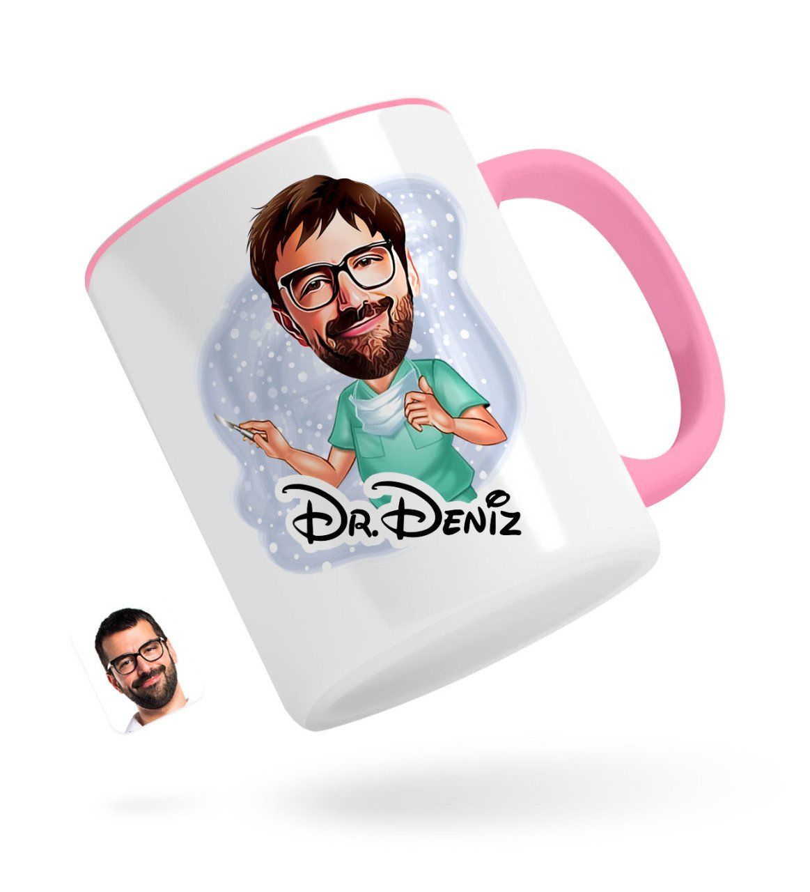 Kişiye Özel Erkek Cerrah Karikatürlü Pembe Kupa Bardak-1