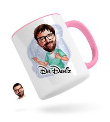 Kişiye Özel Erkek Cerrah Karikatürlü Pembe Kupa Bardak-1