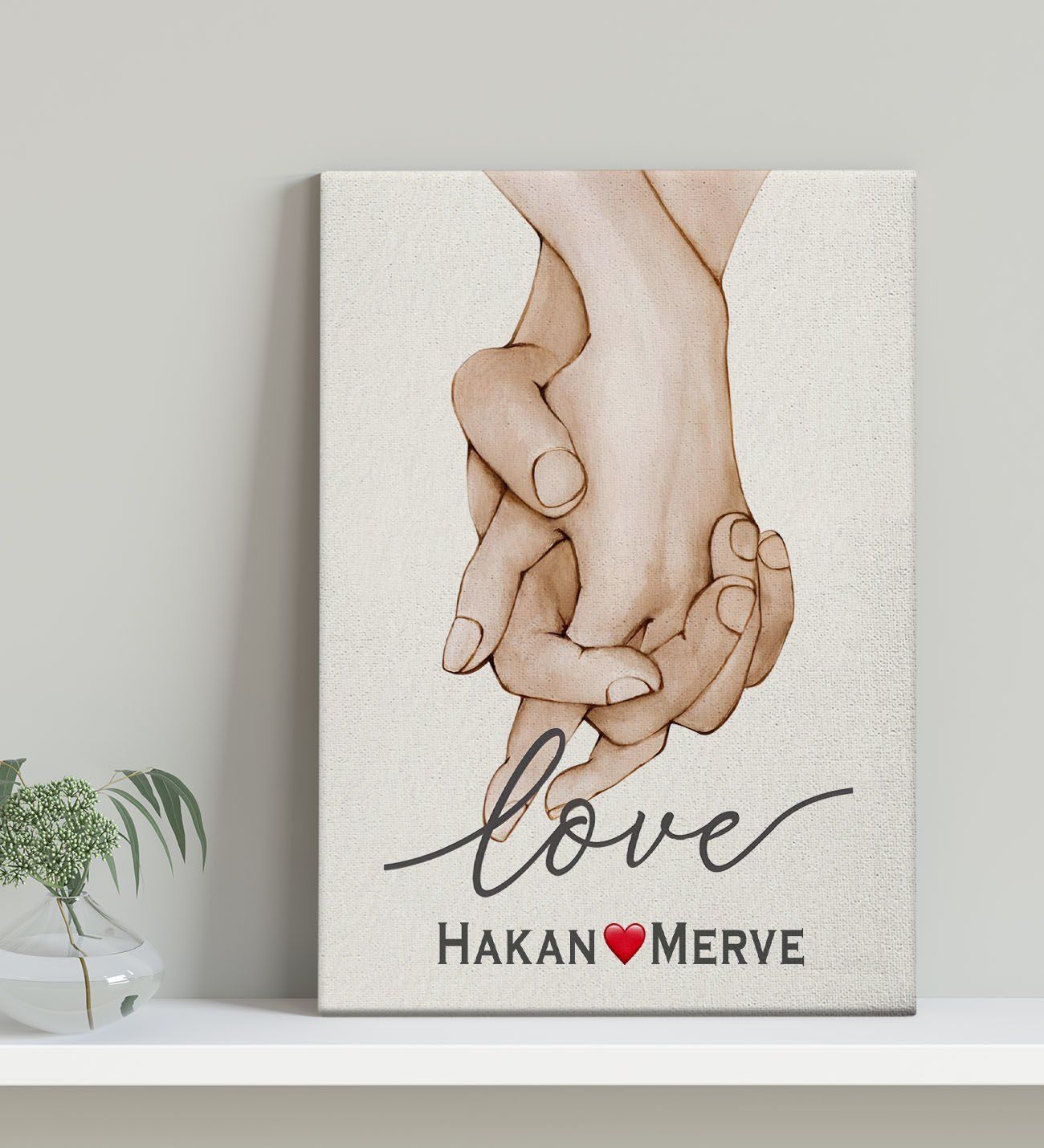 BK Gift Kişiye Özel Sevgili El Ele Tasarımlı Kanvas Tablo-2 (30x50), Sevgiliye Hediye, Sevgililer Günü Hediyesi