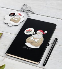 Kişiye Özel Noel Baba Siyah Defter Kalem ve Anahtarlık Hediye Seti-4