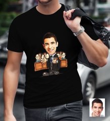 Kişiye Özel Bay Avukat Karikatürlü Siyah T-Shirt-2