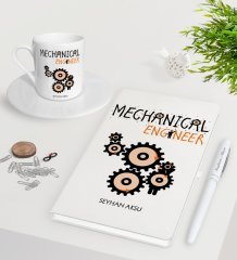 Kişiye Özel Makina Mühendisi Beyaz Defter Kalem Türk Kahvesi Fincanı Seti-2
