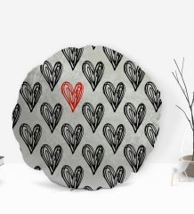 BK Gift Kalpler Tasarımlı Yuvarlak Dekoratif Kırlent Yastık-1