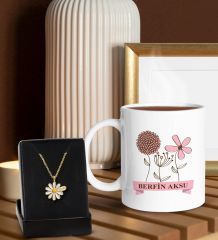 BK Gift Kişiye Özel İsimli Anneler Günü  Beyaz Kupa ve Papatya Kolye Hediye Seti, Anneler Günü Hediyeleri, Anneye Hediye-4