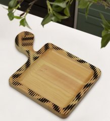 BK Gift Modern Art Tasarımlı Kare Şeklinde Doğal Ahşap Servis ve Sunum Tabağı Model 17