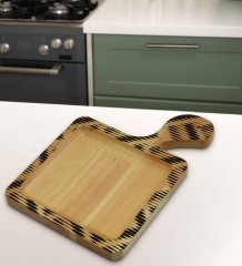 BK Gift Modern Art Tasarımlı Kare Şeklinde Doğal Ahşap Servis ve Sunum Tabağı Model 17