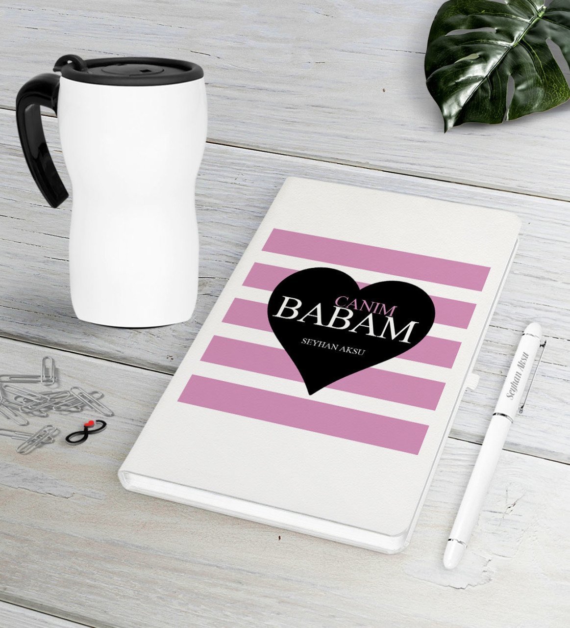 Kişiye Özel Canım Babam Beyaz Defter Kalem Termos Mug Seti-1