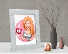 Kişiye Özel Kadın Youtuber Karikatürlü Dekoratif Çerçeve-2