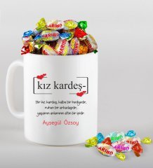 Kişiye Özel Kız Kardeş Tasarımlı Beyaz Kupa ve Haribo Şeker Hediye Seti-1