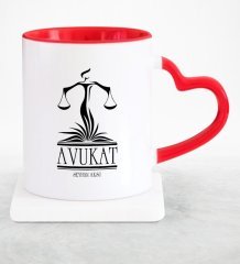Kişiye Özel Mesleki Avukat Kırmızı Kalpli Kupa Bardak - 9