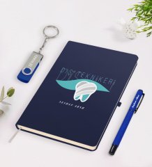 Kişiye Özel Diş Teknikeri Temalı Lacivert Defter Kalem 32gb USB Bellek Hediye Seti-1