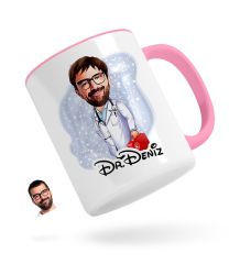 Kişiye Özel Erkek Acil Tıp Teknisyeni Karikatürlü Pembe Kupa Bardak-1