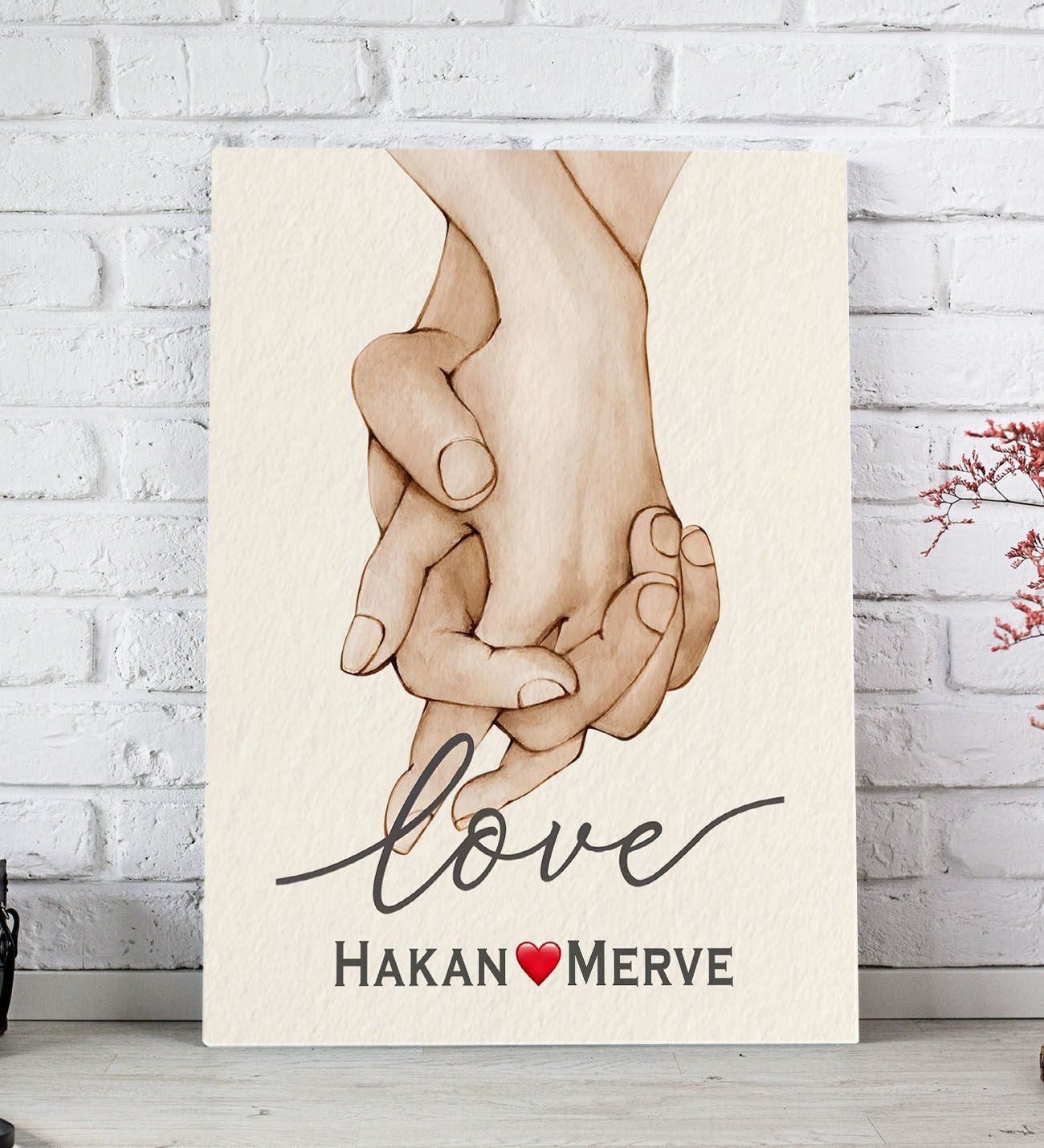 BK Gift Kişiye Özel Sevgili El Ele Tasarımlı Kanvas Tablo-2 (20x30), Sevgiliye Hediye, Sevgililer Günü Hediyesi