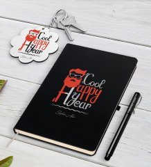Kişiye Özel Noel Baba Siyah Defter Kalem ve Anahtarlık Hediye Seti-3