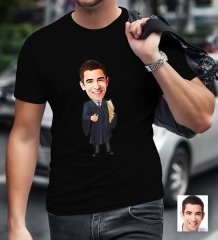 Kişiye Özel Bay Avukat Karikatürlü Siyah T-Shirt
