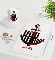 Kişiye Özel Kaptan Beyaz Defter Kalem Türk Kahvesi Fincanı Seti-3