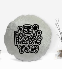 BK Gift I Love You Tasarımlı Yuvarlak Dekoratif Kırlent Yastık-1