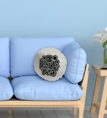 BK Gift I Love You Tasarımlı Yuvarlak Dekoratif Kırlent Yastık-1