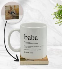 Kişiye Özel Baba Tasarımlı Beyaz Kupa Bardak ve Ahşap Bardak Altlığı Hediye Seti - Model 1