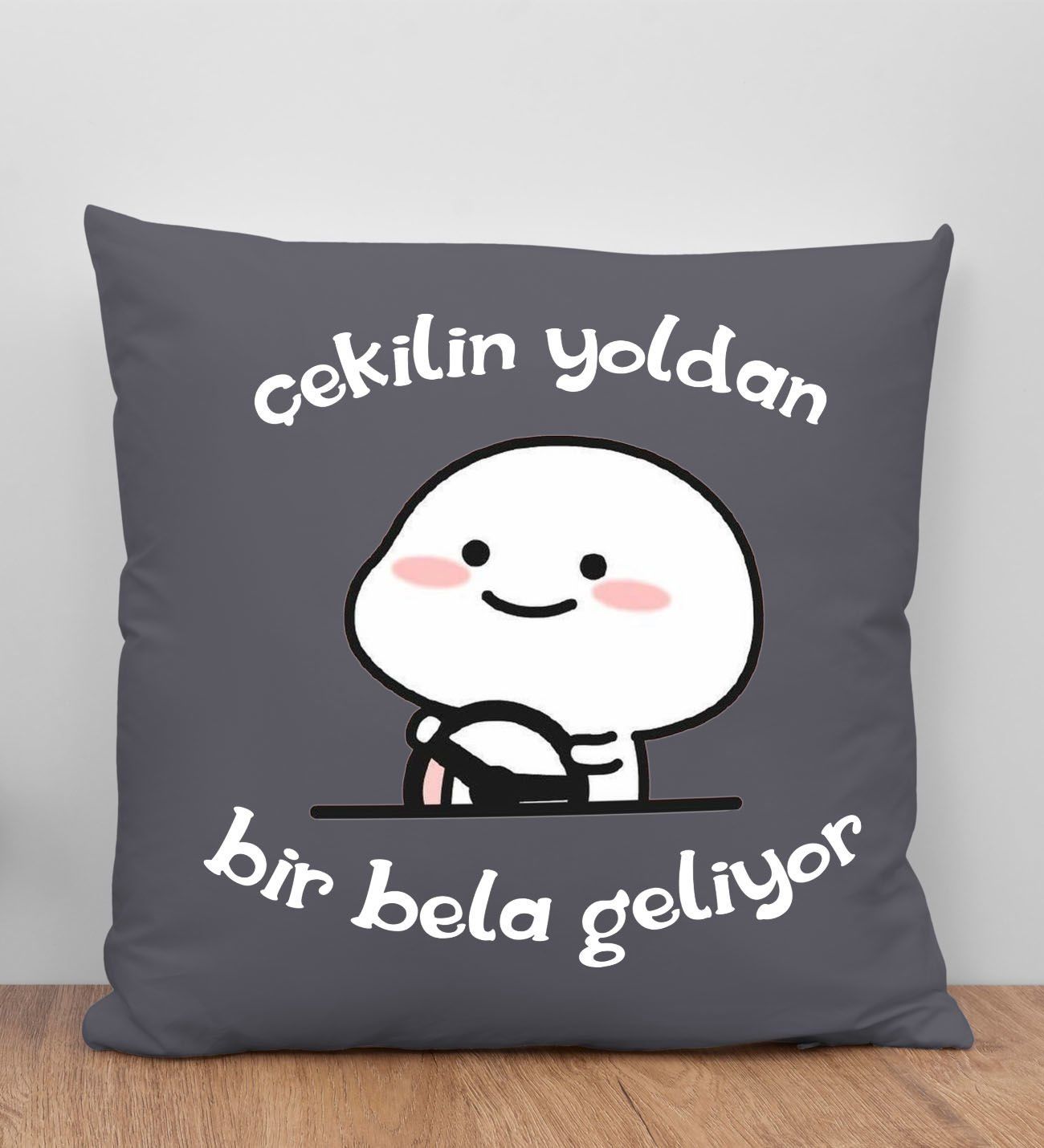 BK Gift Bir Bela Geliyor Tasarımlı Antrasit Kırlent Yastık, Arkadaşa Hediye, Ev Dekorasyonu, Ev Hediyesi-1