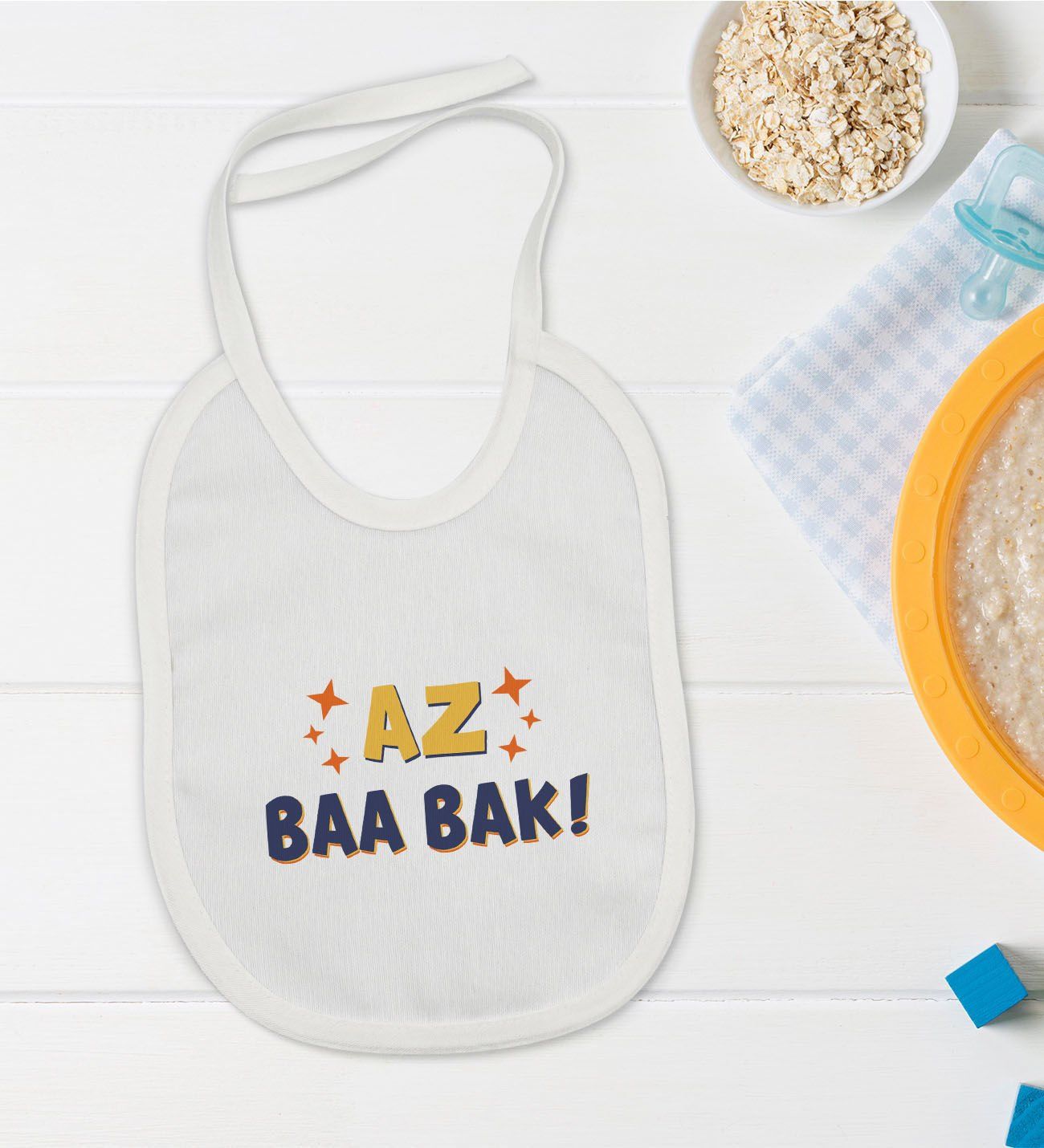 BK Kids Az Baa Bak Tasarımlı Beyaz Bebek Mama Önlüğü-1