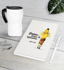 Kişiye Özel Babam Bildiğim Tek Kahraman Beyaz Defter Kalem Termos Mug Seti