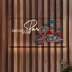 BK Gift Kişiye Özel Motorsiklet Tasarımlı Akrilik Bar Tabelası(38x19cm)-6, Home Bar Tabela, Duvar Dekoru