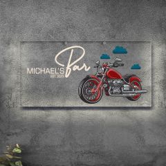 BK Gift Kişiye Özel Motorsiklet Tasarımlı Akrilik Bar Tabelası(38x19cm)-6, Home Bar Tabela, Duvar Dekoru