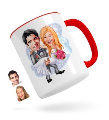 Kişiye Özel Evleniyoruz Karikatürlü Kırmızı Kupa Bardak-7