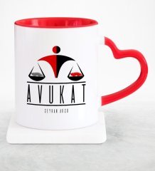Kişiye Özel Mesleki Avukat Kırmızı Kalpli Kupa Bardak - 8