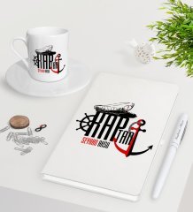 Kişiye Özel Kaptan Beyaz Defter Kalem Türk Kahvesi Fincanı Seti-2