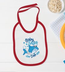 BK Kids Baby Shark Tasarımlı Kırmızı Bebek Body Zıbın ve Mama Önlüğü Hediye Seti-1